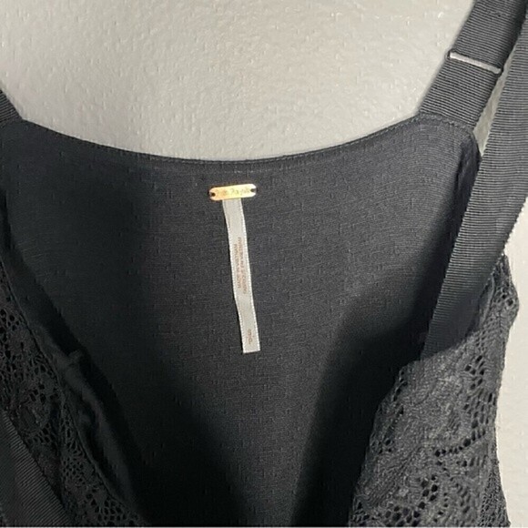 Free People Black & Blue Flocked Lace Fit & Flare Dress - Picture 4 of 5